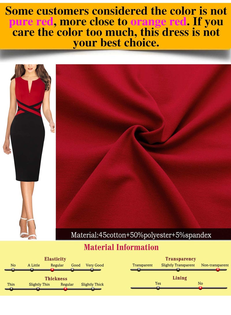 VFSHOW Womens Red and Black Colorblock Patchwork Slim Zipper Up Wear to Work Business Office Cocktail Party Professional Pencil Sheath Dress 6192 RED L - Image 5